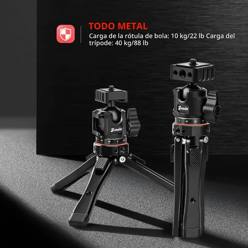 Vista 2 de Zeadio Heavy Metal Tripod Kit: 1/4" Screw Adapter Tripod Mount for Travel Recording Vlog & Camera iPhone Vlogging Kit & Camera Stand with 360°