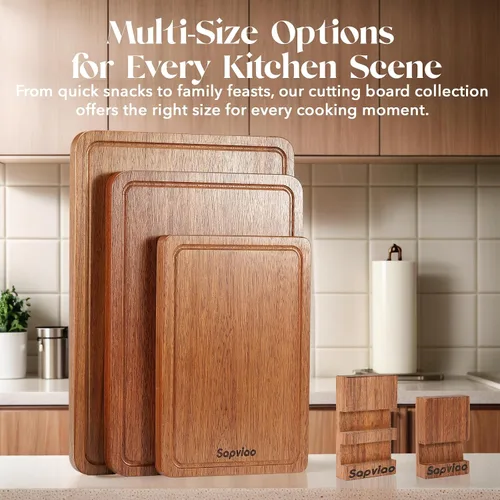 Vista 3 de Tabla de cortar de madera de teca, diseño unibody sólido, una pieza, duradera, apta para cuchillos, tabla de cortar de madera con ranuras profundas