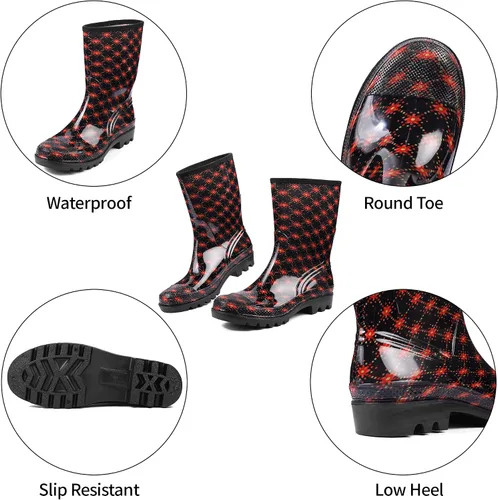 Vista 56 de DKSUKO Waterproof Womens Rain Boots insulated,Lightweight Rubber fashion Boots in Gardening,Warm and Comfortable Wide Calf Rain Boots with Glossy in