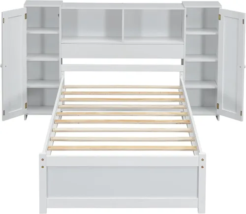 Vista 5 de Harper & Bright Designs Cama individual con cabecera de estantería, plataforma de madera maciza con estante de almacenamiento, para niños