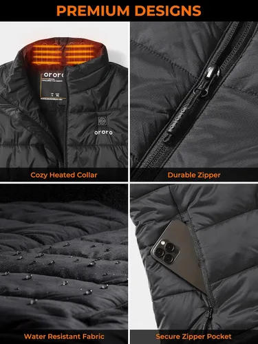 Vista 4 de ORORO - Chaleco térmico ligero con batería, para hombre