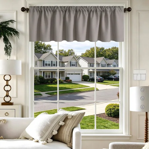 Vista 44 de Cenefa Beige Oscurecedora para Ventana, Cortina Corta con Bolsillo para Barra, Cenefa Primitiva para Sala de Estar, Baño, Guardería, Cocina, Ventana