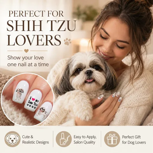 Vista 4 de Shih Tzu A1301 - Calcomanías de transferencia de arte de uñas con agua para perros, juego de 56
