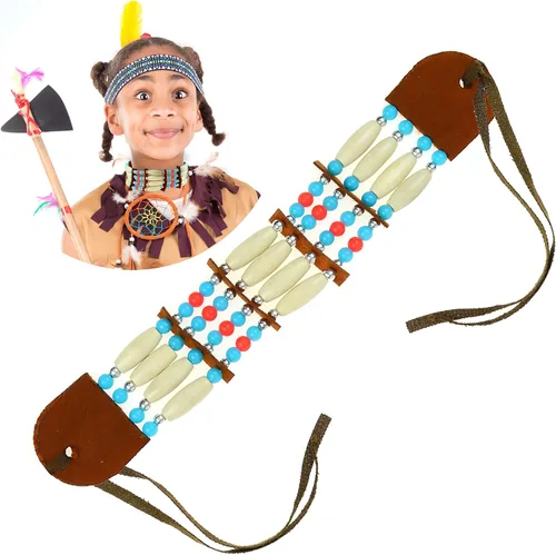 Vista 4 de Skeleteen Gargantilla nativa americana, accesorios de disfraz indio, joyería étnica con cuentas, Cuerda Cuenta, No es una piedra preciosa