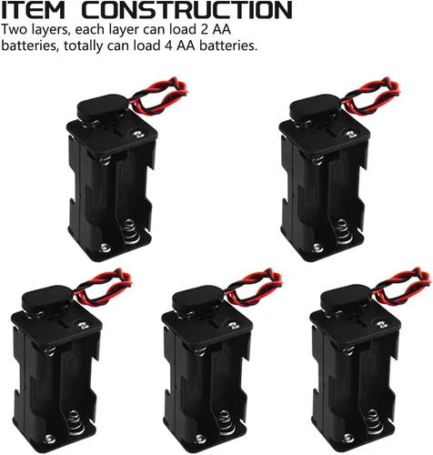 Vista 4 de WMYCONGCONG Paquete de 5 4 soportes de batería AA de 1.5 V con clip de batería con cable tipo I Conector a presión estándar (4AA) para tiras LED