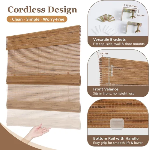 Vista 3 de Persianas romanas de bambú inalámbricas, 100% lino natural, diseño 1