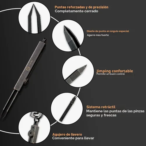 Vista 3 de CIVIVI Pinzas de precisión para espinas, pinzas retráctiles en llavero para hombres y mujeres EDC, pinzas Tac-N-Tweeze con funda de cuero diseñadas