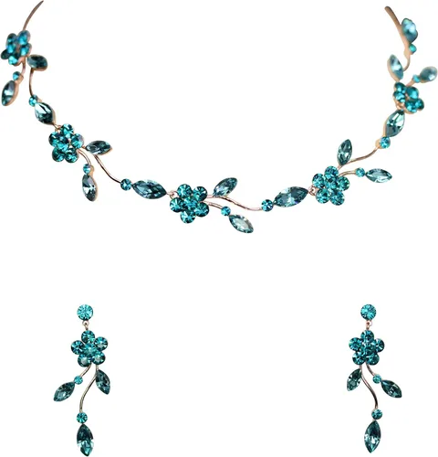 Vista 19 de Faship - Juego de collar y aretes con cristales de imitación florales AB