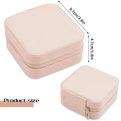 Vista 8 de Mini joyero portátil de viaje de cuero, organizador de anillos, caja de regalo de almacenamiento, para niñas y mujeres (blanco y 2 piezas rosas).