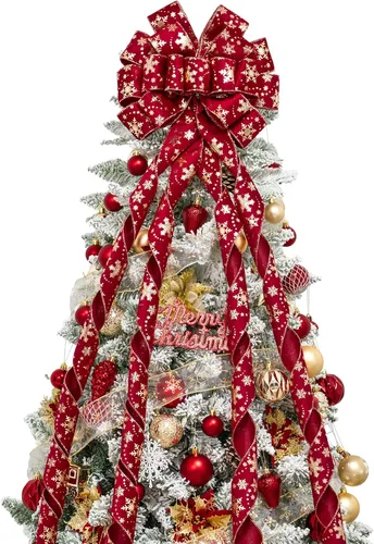 Vista 9 de Hismir Lazo grande de 53 x 13 pulgadas con serpentina de purpurina, lazos decorativos para árbol de Navidad, corona, puerta, festival, decoración