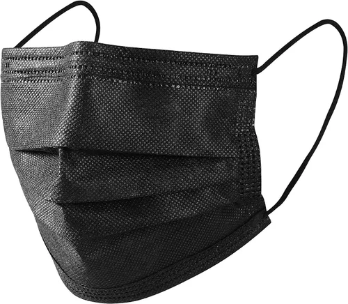 Vista 4 de Mascarillas desechables, paquete de 50, negro, 3 capas, uso diario individual, máscara facial para mujeres y hombres, Negro