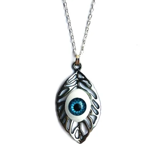 Vista 4 de Halloween Jewelry Large Leaf Silver Color Earrings/or Pendant Nature Statement Realistic Blue Eye Necklace S. Pl. Chain
