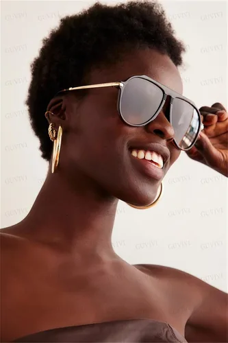 Vista 8 de Gafas de sol de aviador de gran tamaño para mujeres y hombres, estilo retro de los años 70, lentes de sol de metal dorado sin enredos, cuadrados
