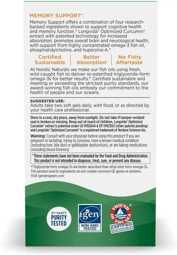 Vista 6 de Nordic Naturals Memoria Omega con curcumina, limón, 60 geles blandos, 1000 mg de omega-3 + 400 mg de curcumina optimizada, memoria, cognición