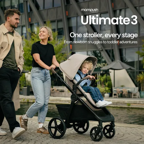 Vista 2 de Mompush Ultimate 3 - Cochecito de cuna con tabla de jinete, cochecito convertible de tamaño completo prémium para bebés y niños pequeños con asiento