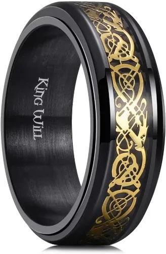 Vista 55 de King Will Anillo giratorio de acero inoxidable 316L para hombres y mujeres, 0.315 in de dragón/nudo celta, anillo para ansiedad para aliviar