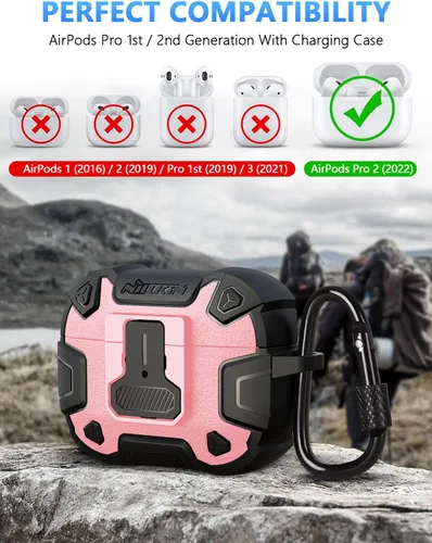 Vista 2 de Nillkin Funda para Airpods Pro de 2ª generación con imanes de bloqueo seguro, llavero de metal para hombres y mujeres, cuerpo completo, a prueba