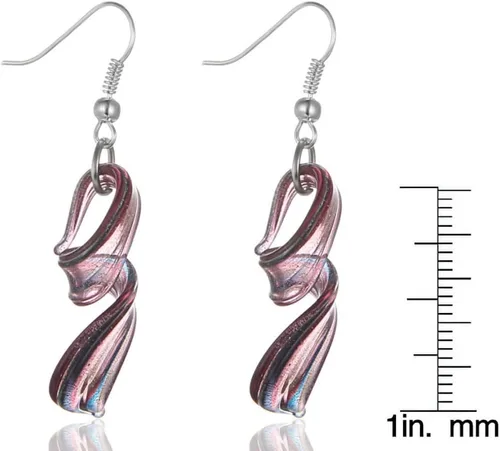 Vista 4 de BESHEEK Pendientes colgantes de vidrio de Murano inspirados hechos a mano en rosa, morado y azul con torsión Hechos a mano, soplados