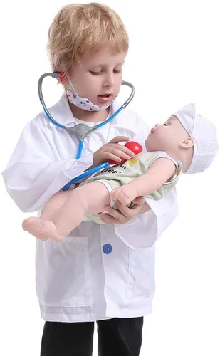Vista 4 de TOPTIE Ropa de vestir de oficial de policía para niños con accesorios uniformes de juego de rol de carrera color blanco Blanco