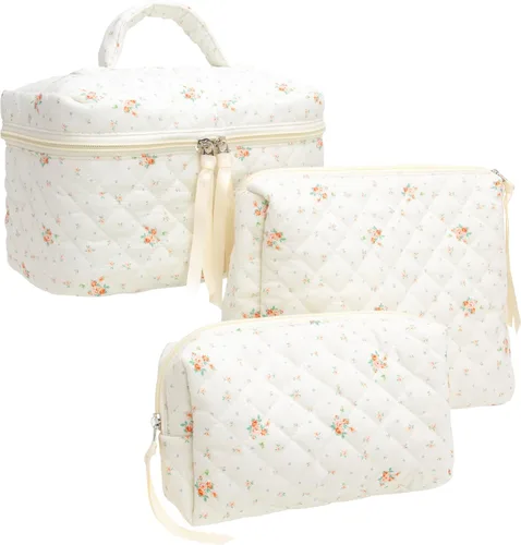 Vista 58 de PAZIMIIK - Bolsa de maquillaje de algodón para mujer, grande, acolchada para viaje, Rosa (Bow Pink), Vintage
