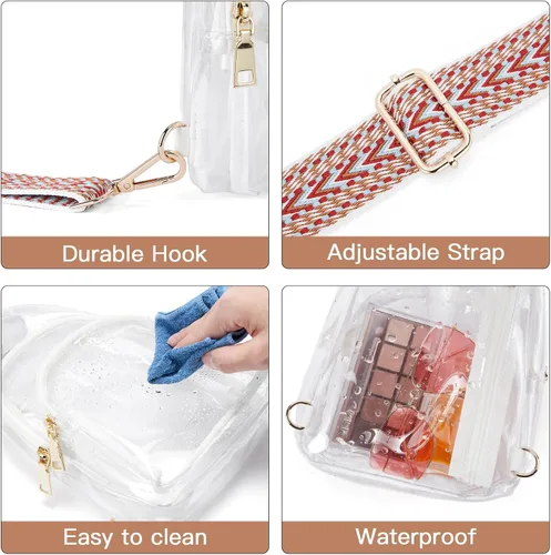 Vista 3 de Telena Riñonera transparente aprobada para estadios, bolsa cruzada para mujer, bolsa de cintura transparente con correa ajustable, 3-color blanco