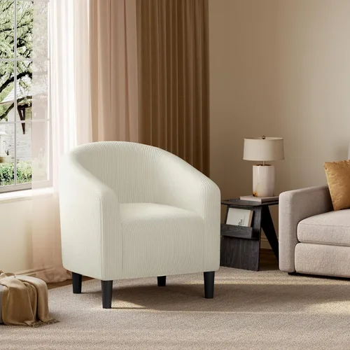 Vista 2 de Yaheetech Silla Accent tipo barril, silla de club de tela de pana, elegante sillón de sherpa peludo con acolchado suave y acogedor, adecuado