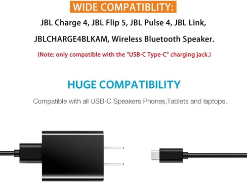 Vista 3 de Cable de carga rápida de pared USB tipo C de 5 pies para JBL Flip 7 GO 4 GO 3 Charge 5 Charge 4, JBL Flip 5 Flip 6, JBL Clip 5 Clip 4 Pulse 4 Pulse