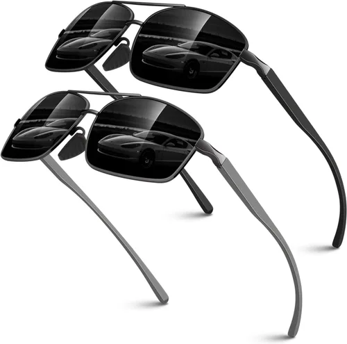 Vista 13 de Lentes de sol polarizados para hombre, ultra ligeros Al-Mg con bisagras de resorte, 100% protección UV400 para hombre Lente gris oscuro del marco