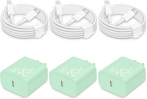 Vista 11 de CXX Cargador rápido para iPhone [3 unidades, certificado MFi], bloque PD USB-C de 20 W con cable de carga de 6 pies compatible con iPhone Blanco