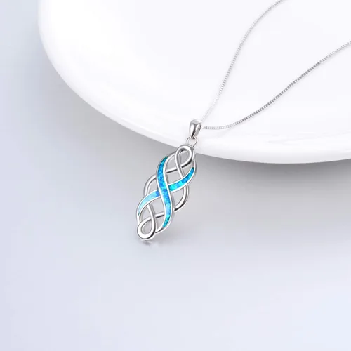 Vista 4 de YFN Collar con colgante de ópalo creado con nudo celta irlandés, collares negros de plata esterlina para mujeres y hombres de 18 pulgadas