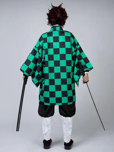 Vista 4 de Cosfun Kamado Tanjirou Cosplay traje Kimono trajes con capa disfraz de Halloween mp005092