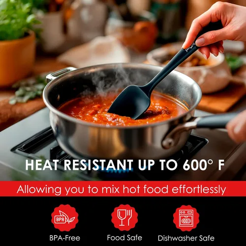 Vista 4 de Espátula de cuchara de silicona - resistente al calor de 600 °F, de goma antiadherente Spoonula Úselo como utensilio de raspador de cocina