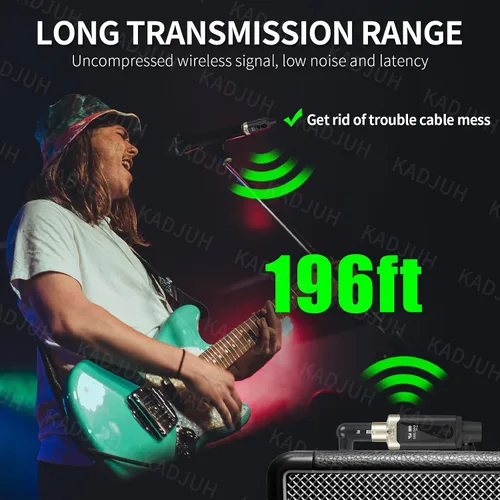 Vista 2 de Transmisor y receptor inalámbrico XLR y receptor transmisor de guitarra inalámbrico, adaptador de micrófono recargable de 16 canales de 196 pies