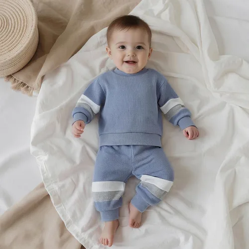 Vista 24 de Kuriozud Conjunto de 2 piezas de sudadera con cuello redondo y pantalones deportivos para niños pequeños para otoño e invierno