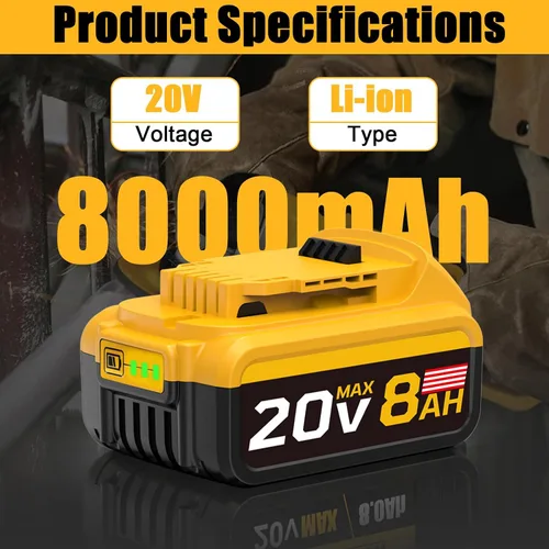 Vista 8 de Reemplazo de 8.0Ah compatible con batería Dewalt 20V Max con alta capacidad Herramientas eléctricas inalámbricas Batería de 20 voltios DCB200 DCB201