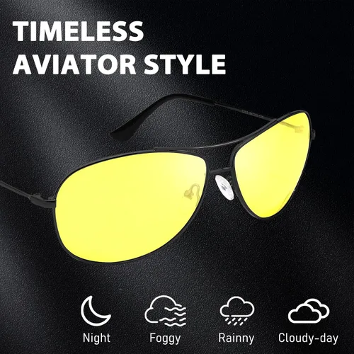 Vista 6 de Xfeel Gafas de conducción nocturna de aviador para hombres y mujeres, polarizadas, antirreflejos, lentes amarillas, lentes