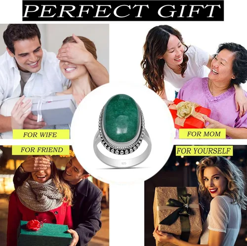 Vista 5 de Silver Palace Anillo de plata de ley 925 con piedras preciosas de aventurina verde natural para mujer