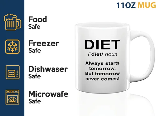 Vista 4 de Taza de café dietista de 11 onzas, color blanco - Always Starts Tomorrow - Dietético Dietista Psicólogo Nutricionista Nutricionista Registrado