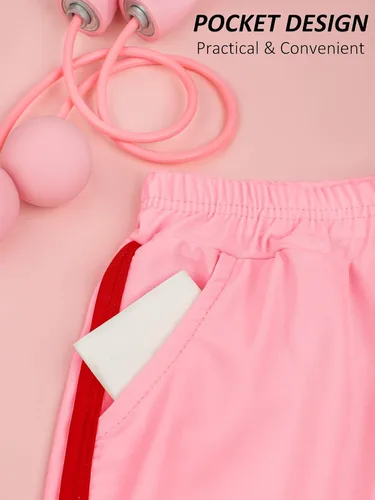 Vista 5 de Poroka Paquete de 3 pantalones cortos de correr para niñas, pantalones cortos deportivos de delfín con bolsillos, de secado rápido, pantalones