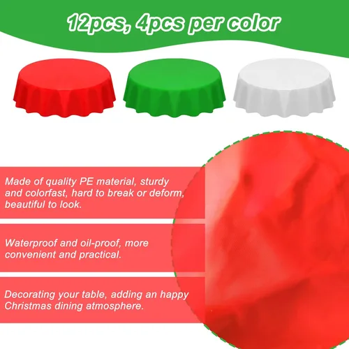 Vista 3 de 12 manteles redondos de plástico desechables para Navidad, suministros para fiestas de Año Nuevo, fundas de mesa redondas impermeables para Navidad