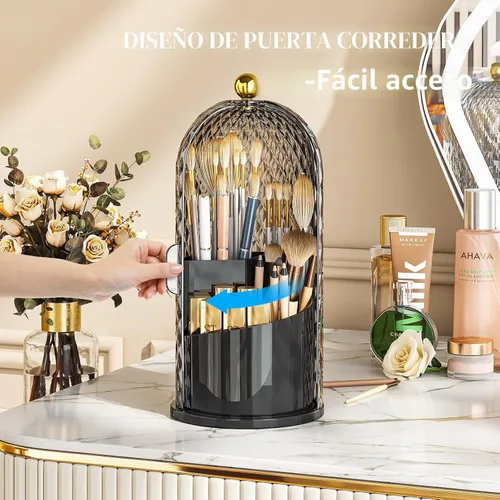 Vista 7 de Organizador de brochas de maquillaje con tapa, soporte giratorio de 360 grados para brochas de maquillaje con tapa, almacenamiento de brochas de Dia