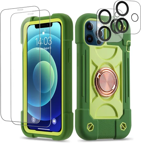 Vista 42 de Funda para iPhone 11 de 6.1 pulgadas con soporte de anillo, con 2 protectores de pantalla de vidrio, resistente a los golpes, resistente a