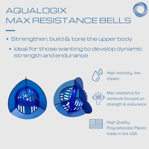 Vista 2 de Total Body Pool Weights for Water Exercise Bundle, Polycarbonate Upper Body Bells & Padded Lower Body Fins, Aqua Therapy, Pool Exercise, Water
