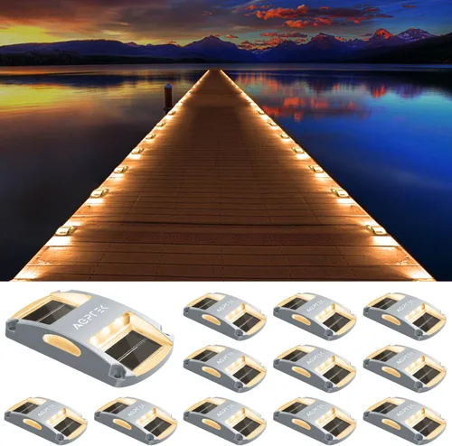 Vista 16 de AGPTEK Luces Solares para Entrada de Vehículos 1 Paquete, Luces Marcadoras Solares LED Impermeables para Cubierta al Aire Libre, Muelle, Marina