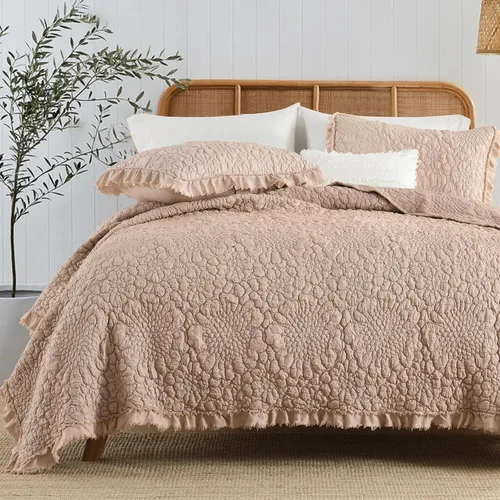 Vista 16 de HORIMOTE HOME Edredón beige con volantes, tamaño individual, microfibra lavada a la piedra, ligera, arrugada, rústica, desgastada, elegante, 2