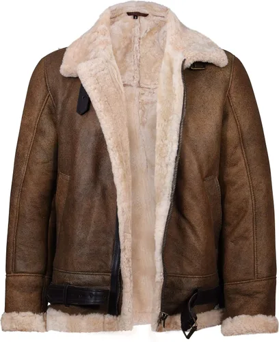 Vista 2 de Chaqueta de piel de oveja marrón claro B3 para hombre