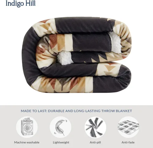 Vista 48 de Indigo Hill by HiEnd Accents Acadia - Manta de sherpa con estampado de pinos bosques, naturaleza, bosque, montaña, manta occidental para acampar al
