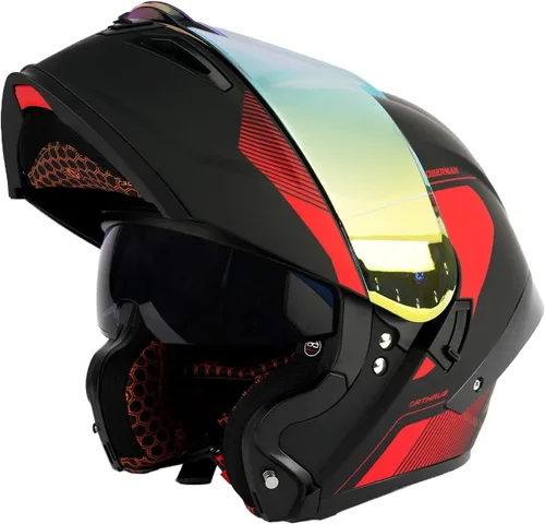 Vista 9 de Orthrus Casco modular LED para motocicleta de cara completa - Aprobado por el DOT, con visor abatible doble, protector solar y listo para Bluetooth