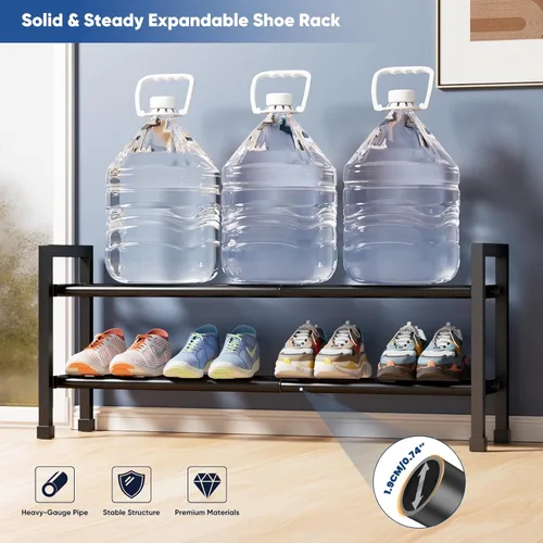 Vista 6 de Abiglifty Zapatero expandible de 2 niveles, zapatero ajustable de 17 a 33 pulgadas para armario, estantes de zapatos de metal para entrada de puerta
