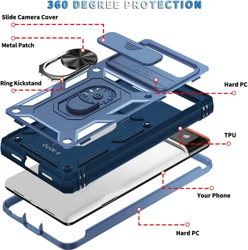 Vista 4 de Fetrim Funda para Google Pixel 6, Funda de teléfono con soporte de anillo de rotación para Google Pixel 6 - Azul